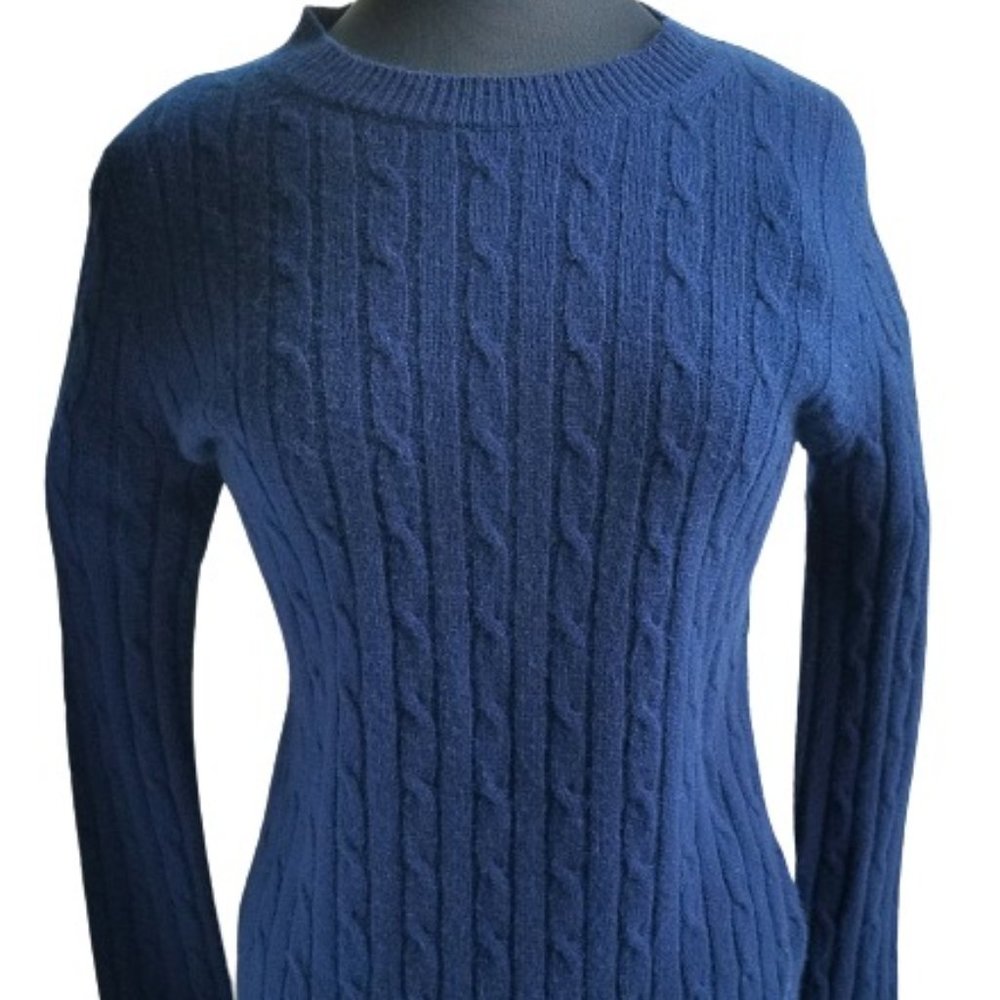 Vineyard Vines Cashmere Sweater Women's Small XS Cable Knit Navy Blue Pullover